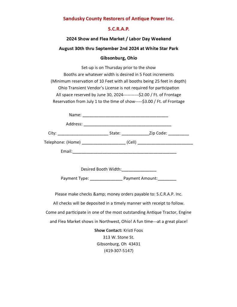 SCRAP 2024 Flea Market Registration Form
